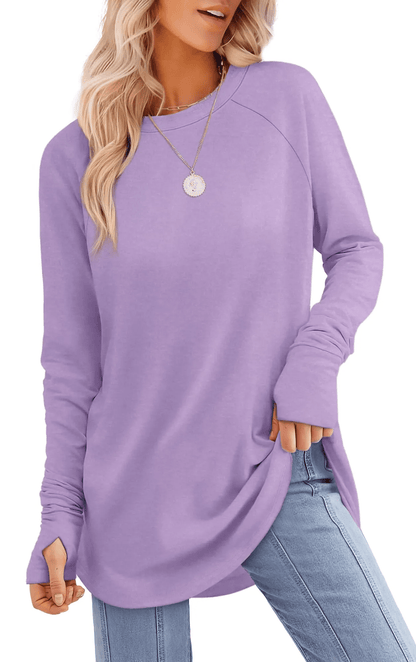 ✨Womens Long Sleeve Thumb Round neck raglan colorblock long sleeves Tunic Tops to Wear with Leggings