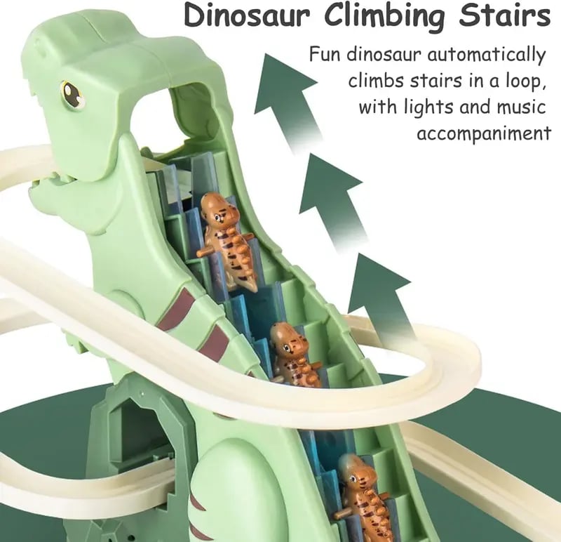 Dinosaur Chasing Race Track 5 Mini Dino Cars & Flexible Race Track Set with Light and Music
