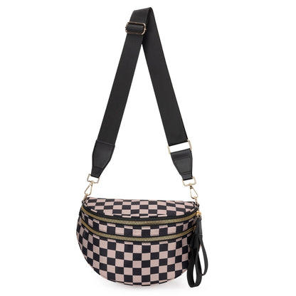 🔥Black and White Checkered Polyester Bum Bag