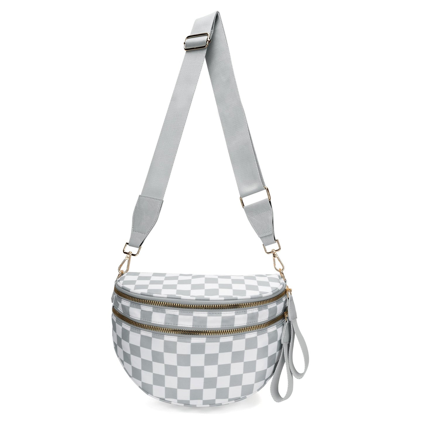 🔥Black and White Checkered Polyester Bum Bag