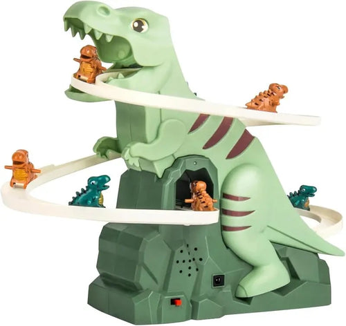Dinosaur Chasing Race Track 5 Mini Dino Cars & Flexible Race Track Set with Light and Music