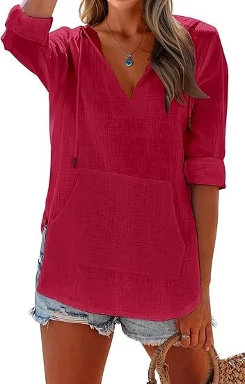 Women's V-Neck Hooded Beach Cover-Up