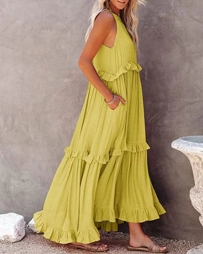 Holiday Style Ruffled Long Dress