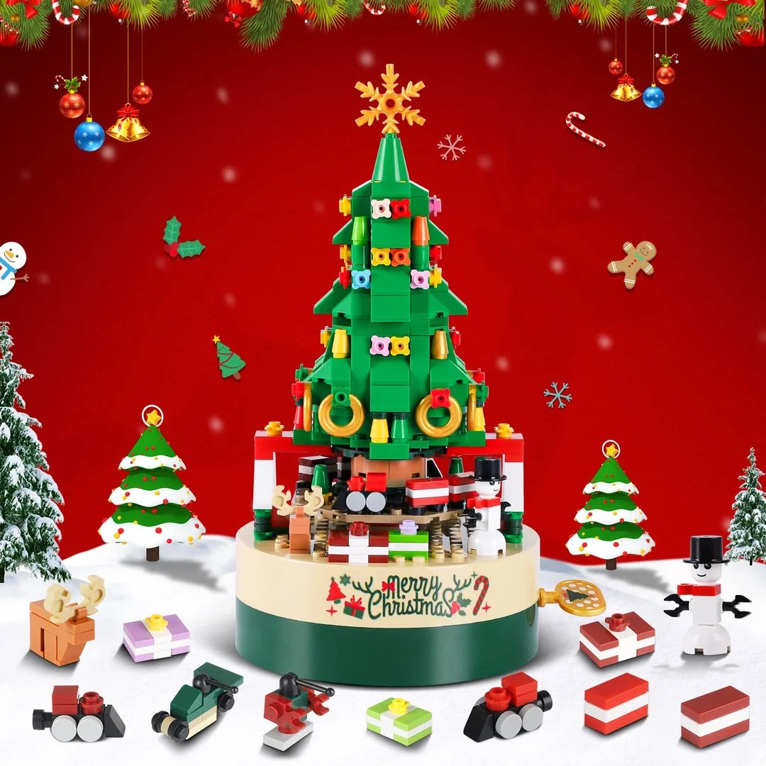 Christmas tree music box built with 361 building blocks