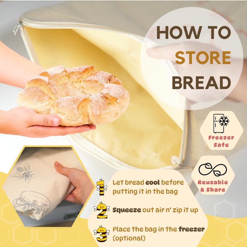 🔥🍞Wide Zipper Access Cotton & Beeswax Bread Bags for Sourdough