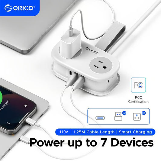 Travel Power Strip, ORICO 4 Outlets 2 USB Ports (1 USB C) with 4FT Wrapped Short Extension Cord Small Power Strip