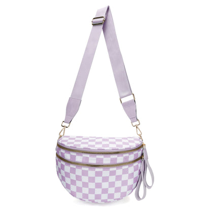 🔥Black and White Checkered Polyester Bum Bag