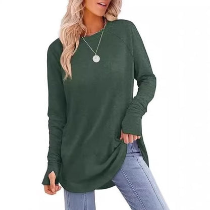✨Womens Long Sleeve Thumb Round neck raglan colorblock long sleeves Tunic Tops to Wear with Leggings