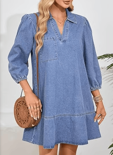 V-Neck Denim Dress — Where Comfort Meets Classic Style