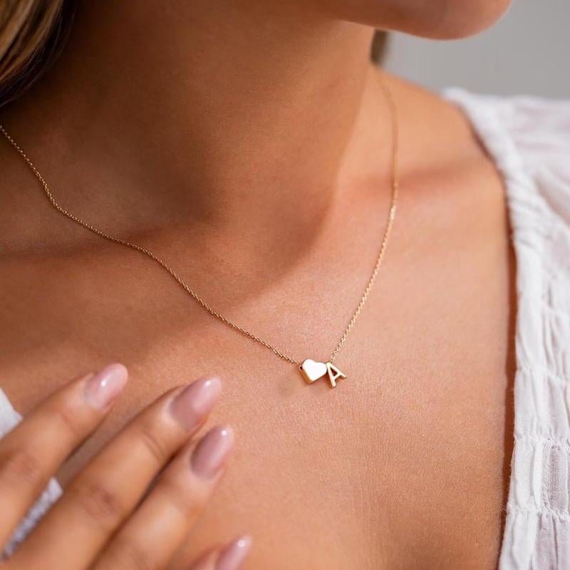 📿Tiny Initial Necklaces Golden Heart Letter A-Z