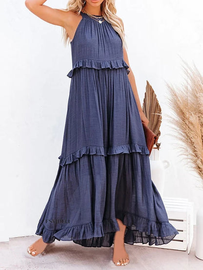 Holiday Style Ruffled Long Dress
