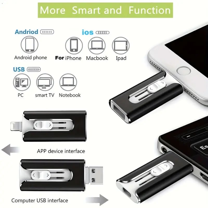 32~256GB Micro USB + 8 Pin + USB 3.0 3 in 1 Mobile Phone Computer U-Disk