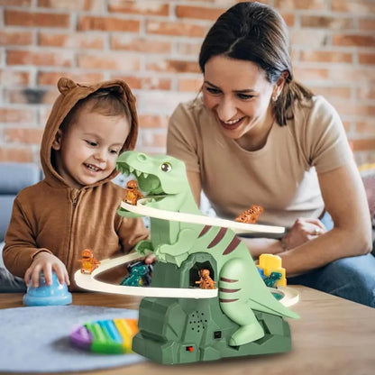 Dinosaur Chasing Race Track 5 Mini Dino Cars & Flexible Race Track Set with Light and Music