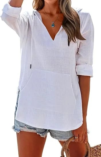 Women's V-Neck Hooded Beach Cover-Up