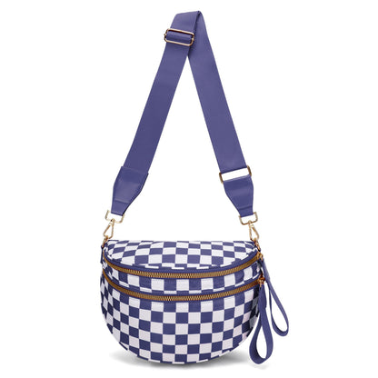 🔥Black and White Checkered Polyester Bum Bag