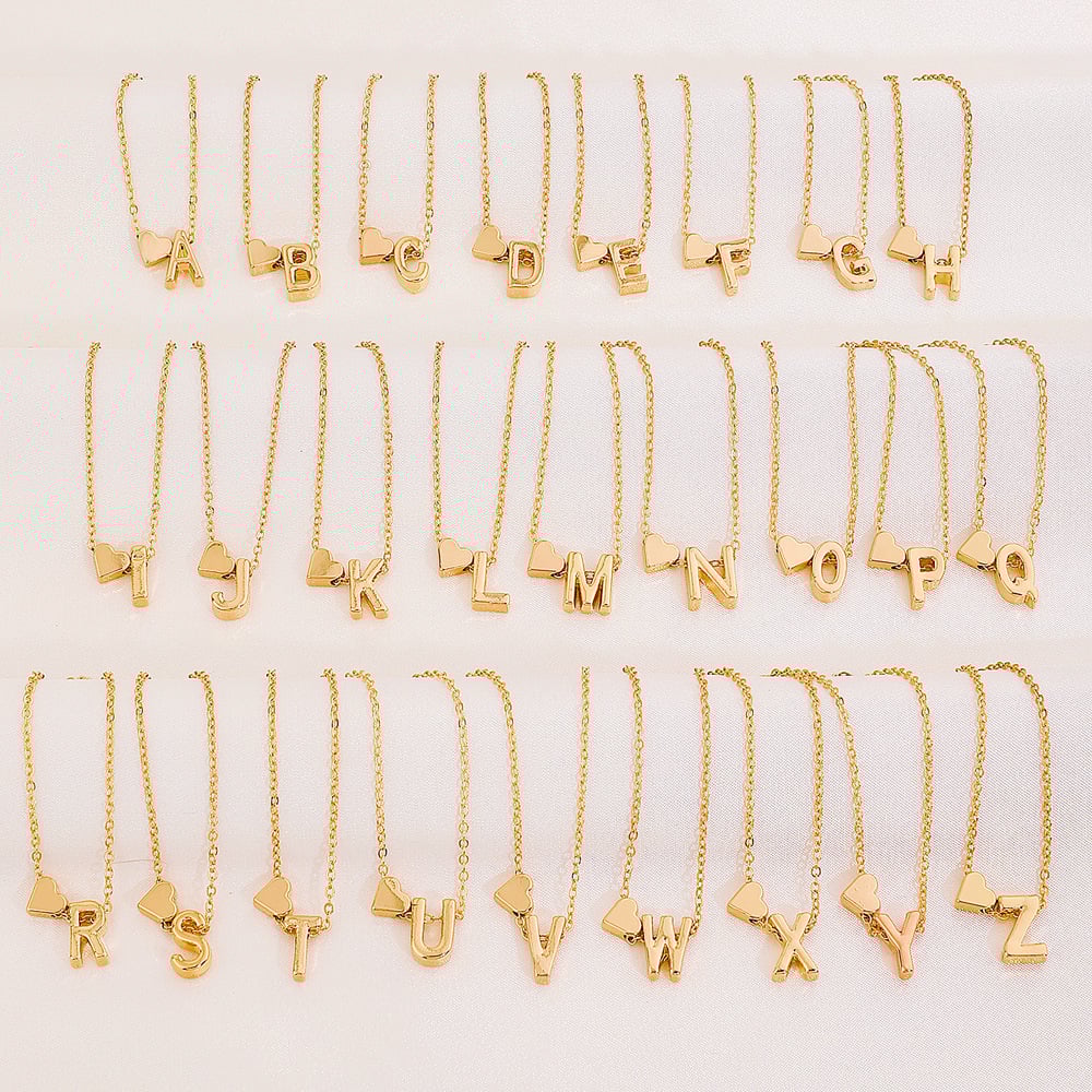 📿Tiny Initial Necklaces Golden Heart Letter A-Z