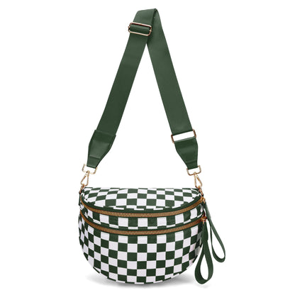 🔥Black and White Checkered Polyester Bum Bag