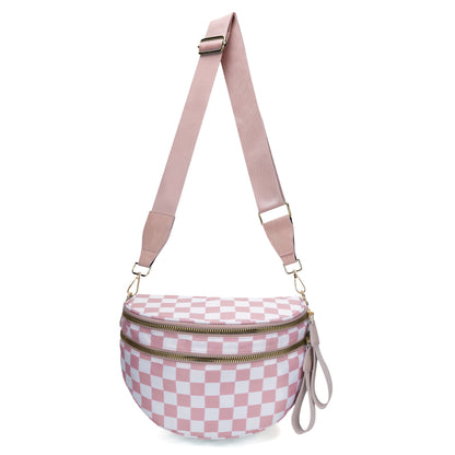 🔥Black and White Checkered Polyester Bum Bag