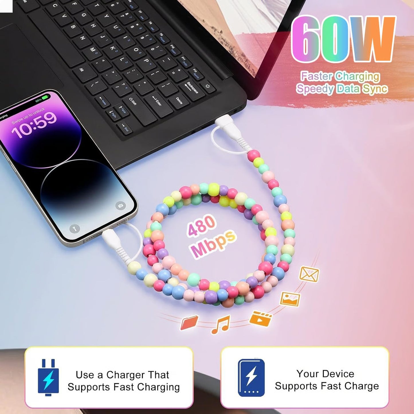 🔥4-in-1 Beaded Charging Cord&fast charging cable 60W