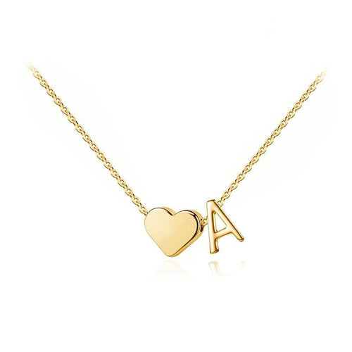 📿Tiny Initial Necklaces Golden Heart Letter A-Z