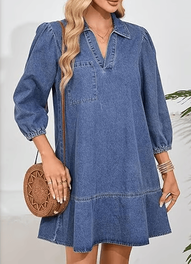 V-Neck Denim Dress — Where Comfort Meets Classic Style