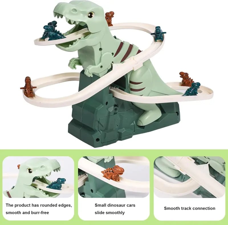 Dinosaur Chasing Race Track 5 Mini Dino Cars & Flexible Race Track Set with Light and Music