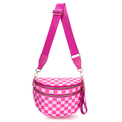 🔥Black and White Checkered Polyester Bum Bag