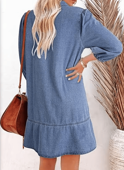 V-Neck Denim Dress — Where Comfort Meets Classic Style