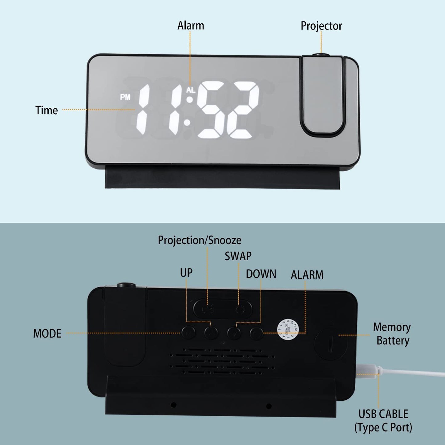 🔥BIG SALE - 46% OFF🔥🔥Mirror projection alarm clock