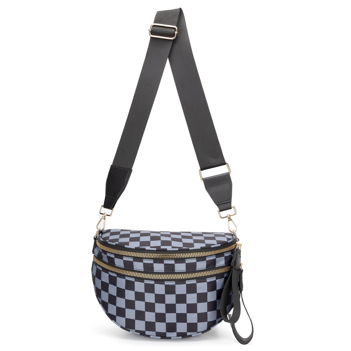 🔥Black and White Checkered Polyester Bum Bag