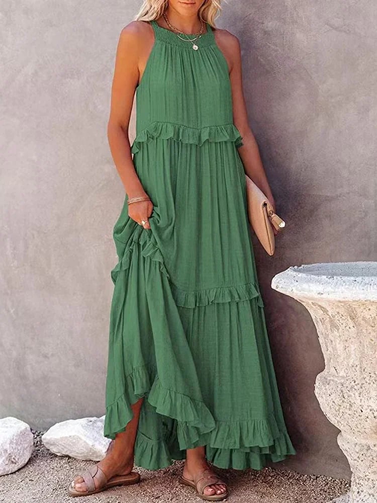 Holiday Style Ruffled Long Dress
