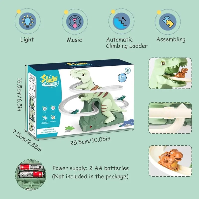 Dinosaur Chasing Race Track 5 Mini Dino Cars & Flexible Race Track Set with Light and Music