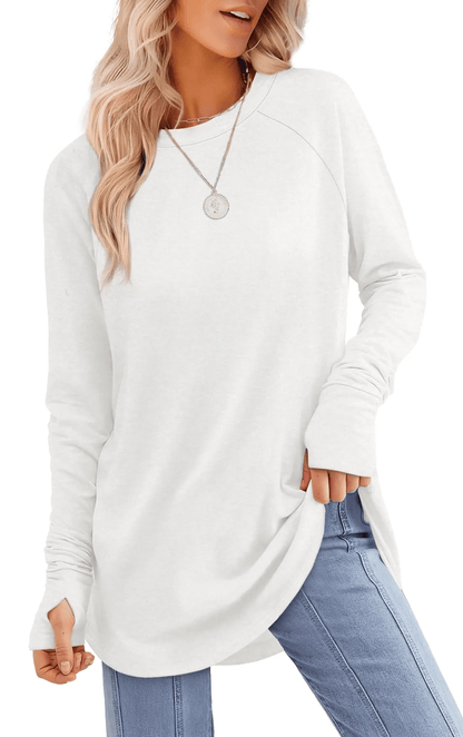 ✨Womens Long Sleeve Thumb Round neck raglan colorblock long sleeves Tunic Tops to Wear with Leggings