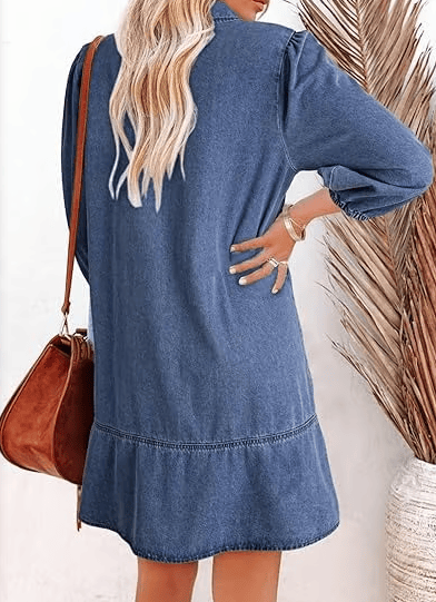 V-Neck Denim Dress — Where Comfort Meets Classic Style