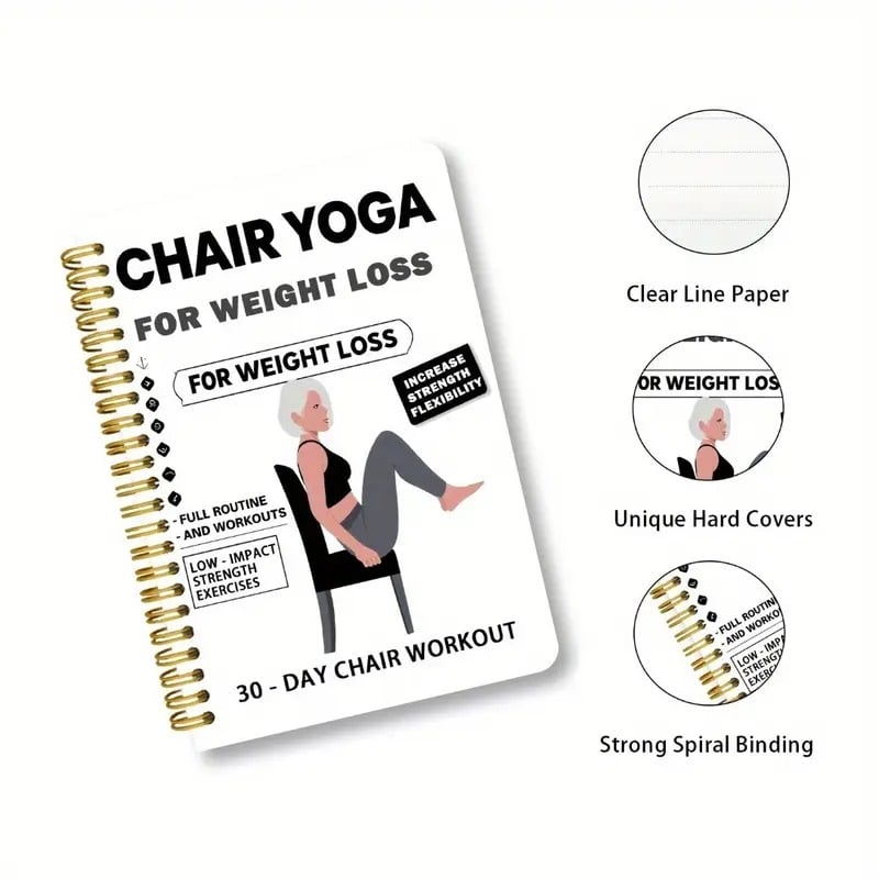🔥🔥30-Day Chair Yoga Weight Loss Spiral Notebook & Exercise Guide