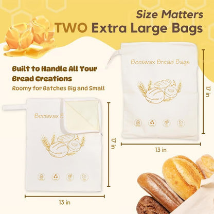 🔥🍞Wide Zipper Access Cotton & Beeswax Bread Bags for Sourdough