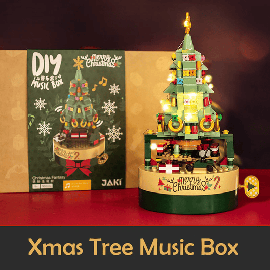 Christmas tree music box built with 361 building blocks