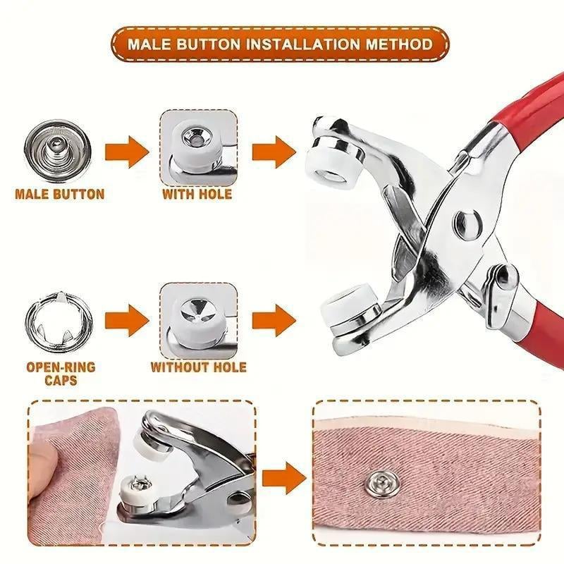 🧵 Sewing Kit with 100pcs Metal Buttons – Manual Pliers Tool Included