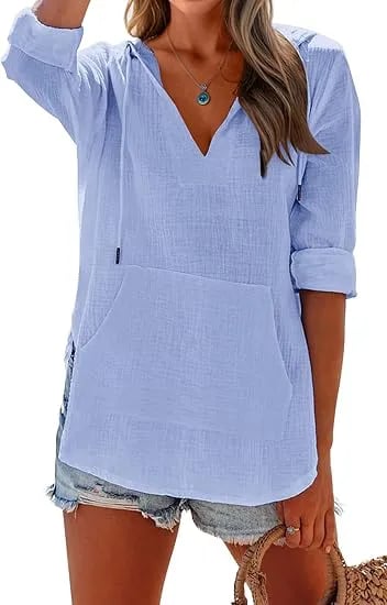Women's V-Neck Hooded Beach Cover-Up