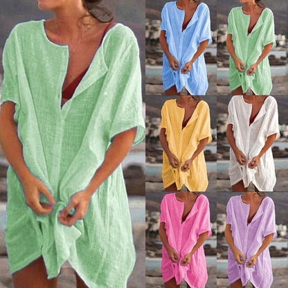 Summer Cotton Loose Short Dresses  Casual Women's  shirt