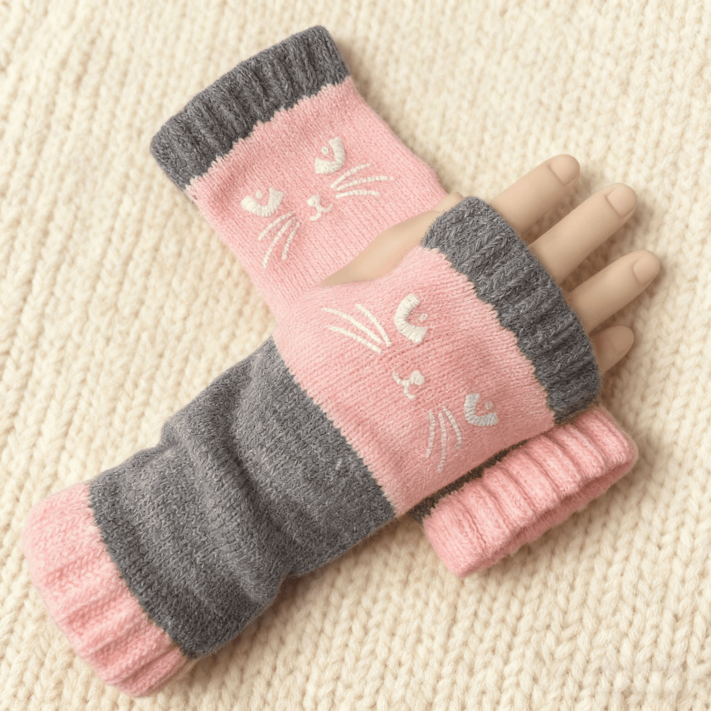 ❄️Women’s Knitted Fingerless Gloves with Cute Cat – Cozy, Stylish & Practical Winter Hand Warmers 🐾