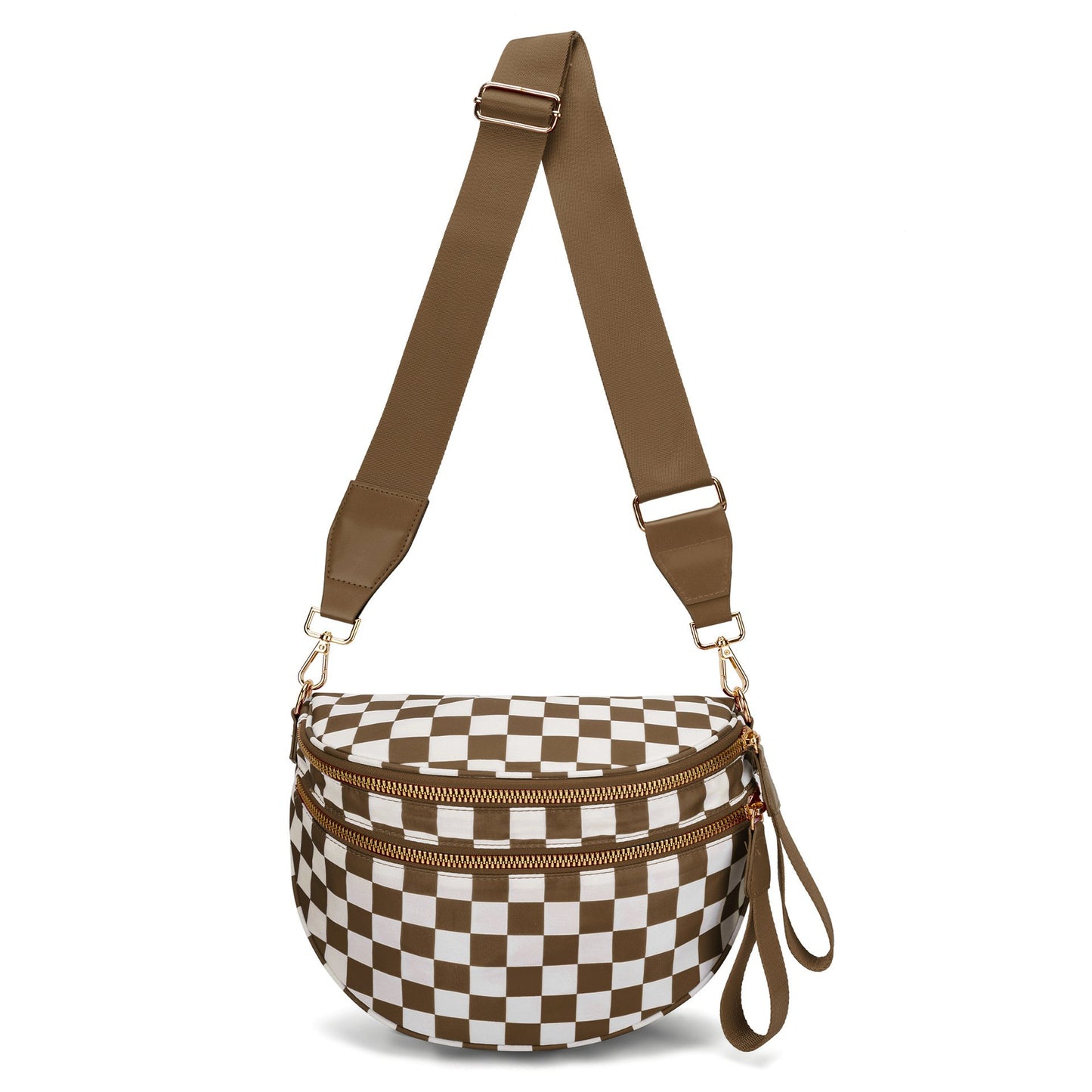 🔥Black and White Checkered Polyester Bum Bag
