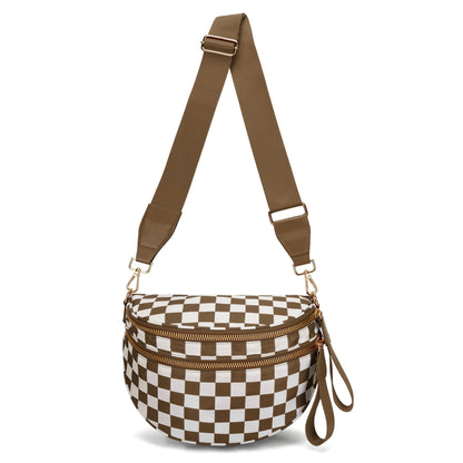 🔥Black and White Checkered Polyester Bum Bag