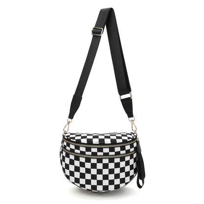 🔥Black and White Checkered Polyester Bum Bag